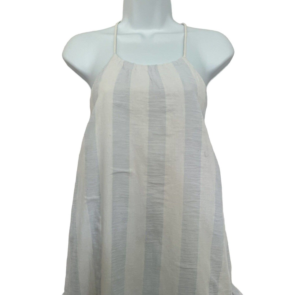 🌵 Mustard Seed Blue & White Striped Ruffled Lined Backless Halter Dress - Small - Picture 2 of 7